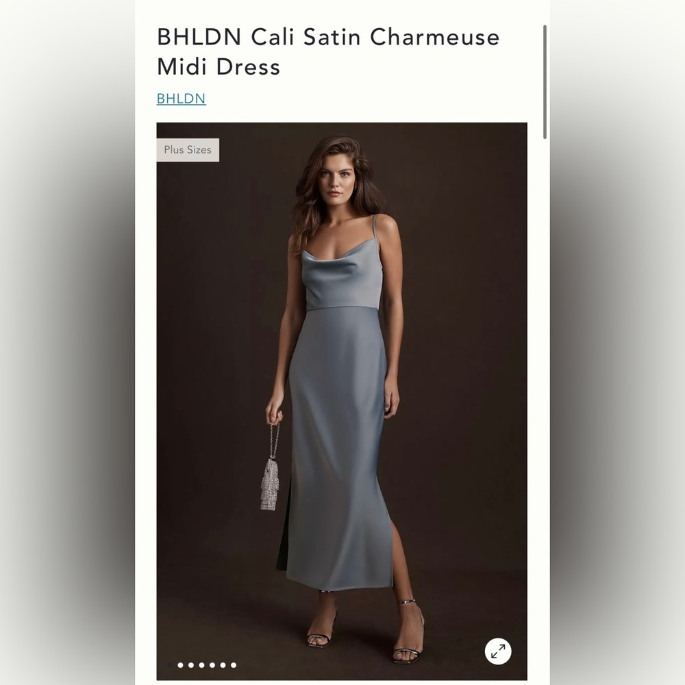 Dusty Blue BHLDN Cali Satin Charmeuse MIDI Dress (Size 6) - NWT